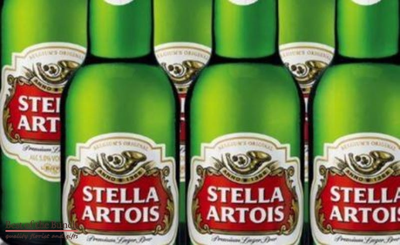 Stella Artois Belgian Lager Beer Six 6 Bottles in a Wooden Beer Presentation Box - Best of the Bunch Florist Wellington