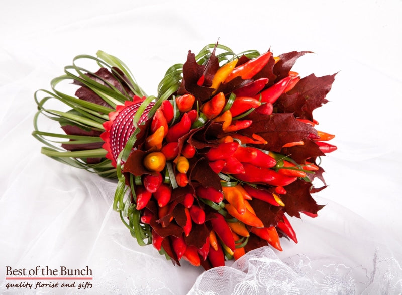 Wedding Bouquet Red Hot - Informal Hand Tied Wedding Bouquet - Best of the Bunch Florist Wellington